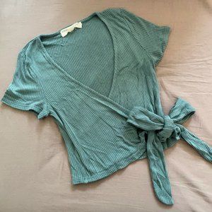Urban Outfitters V-neck Tie Front Aqua Crop Top